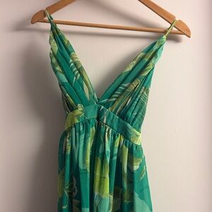 Green Leaf Print Maxi Dress